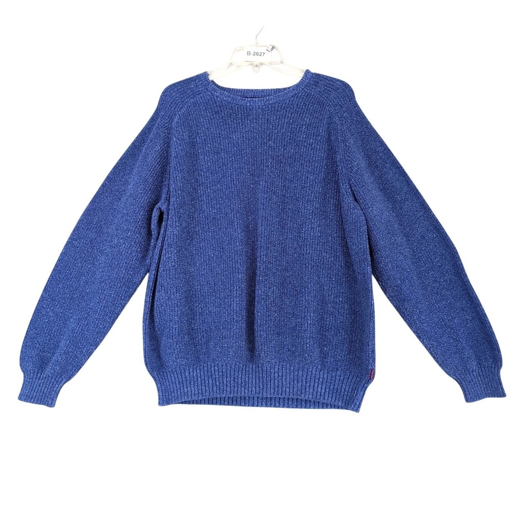 IZOD Heathered Blue Chunky Knit Crewneck Sweater Mens XL Cotton Preppy Classic